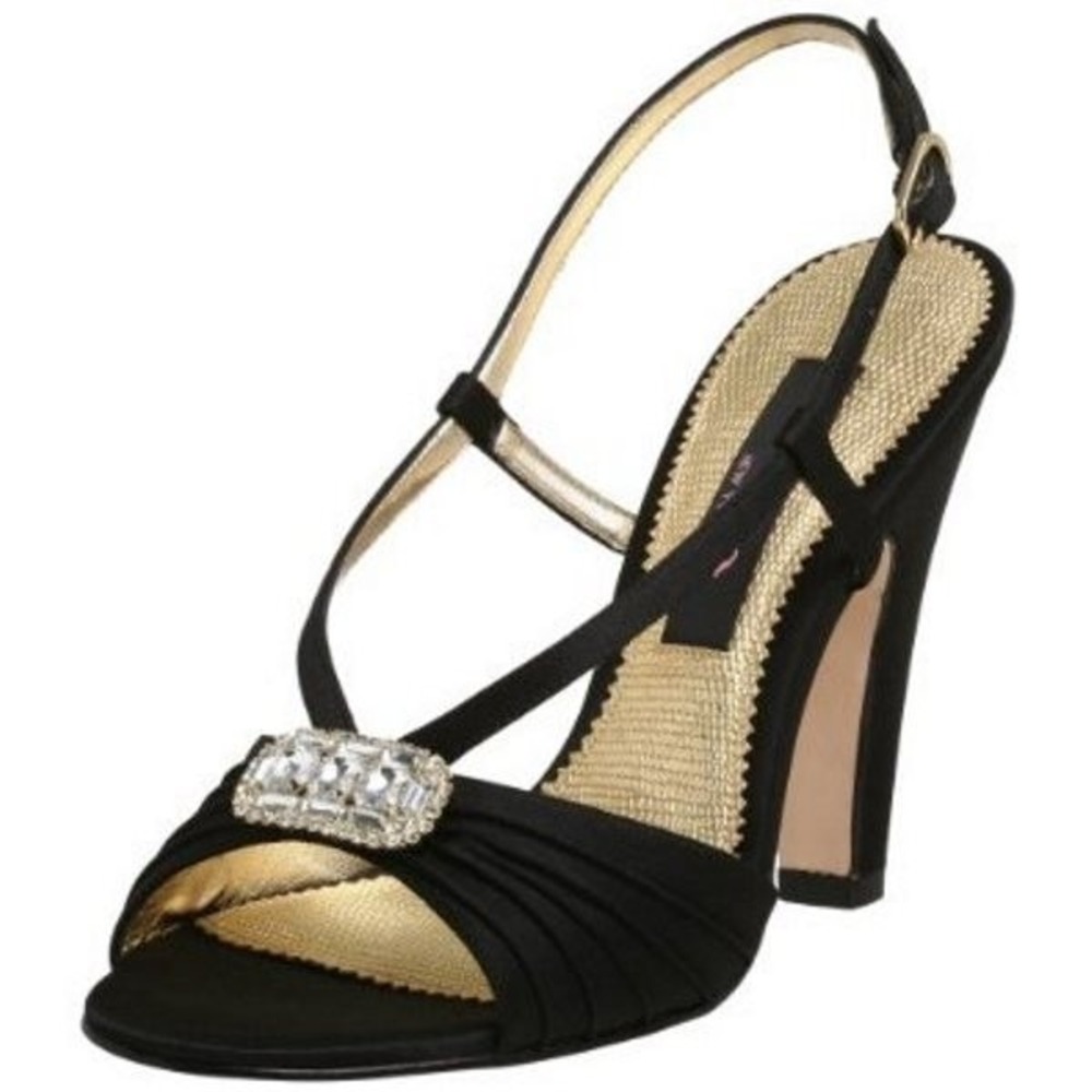 Stunning! NINA Destiny Size 8 Evening Dress Black Satin Sandals Heels - NIB